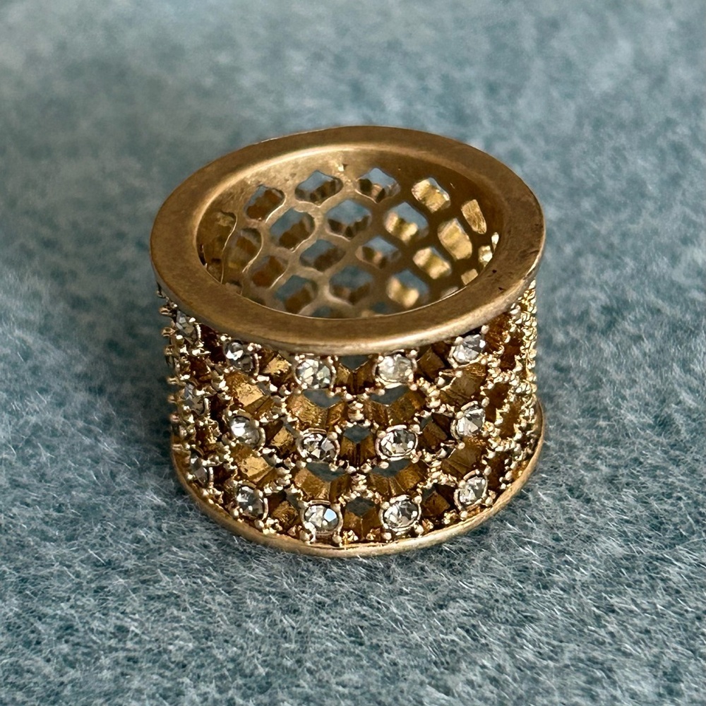 Brushed goldtone with rhinestones statement ring size 5